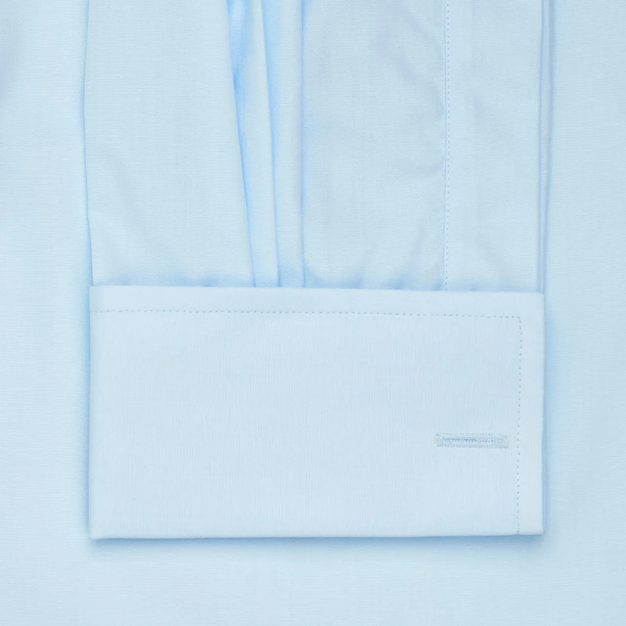 Classic Fit Plain Neckband Poplin Double Cuff Shirt in Sky Blue