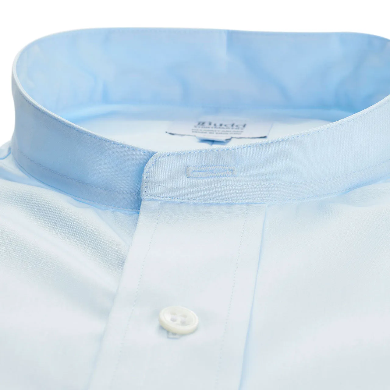Classic Fit Plain Neckband Poplin Double Cuff Shirt in Sky Blue