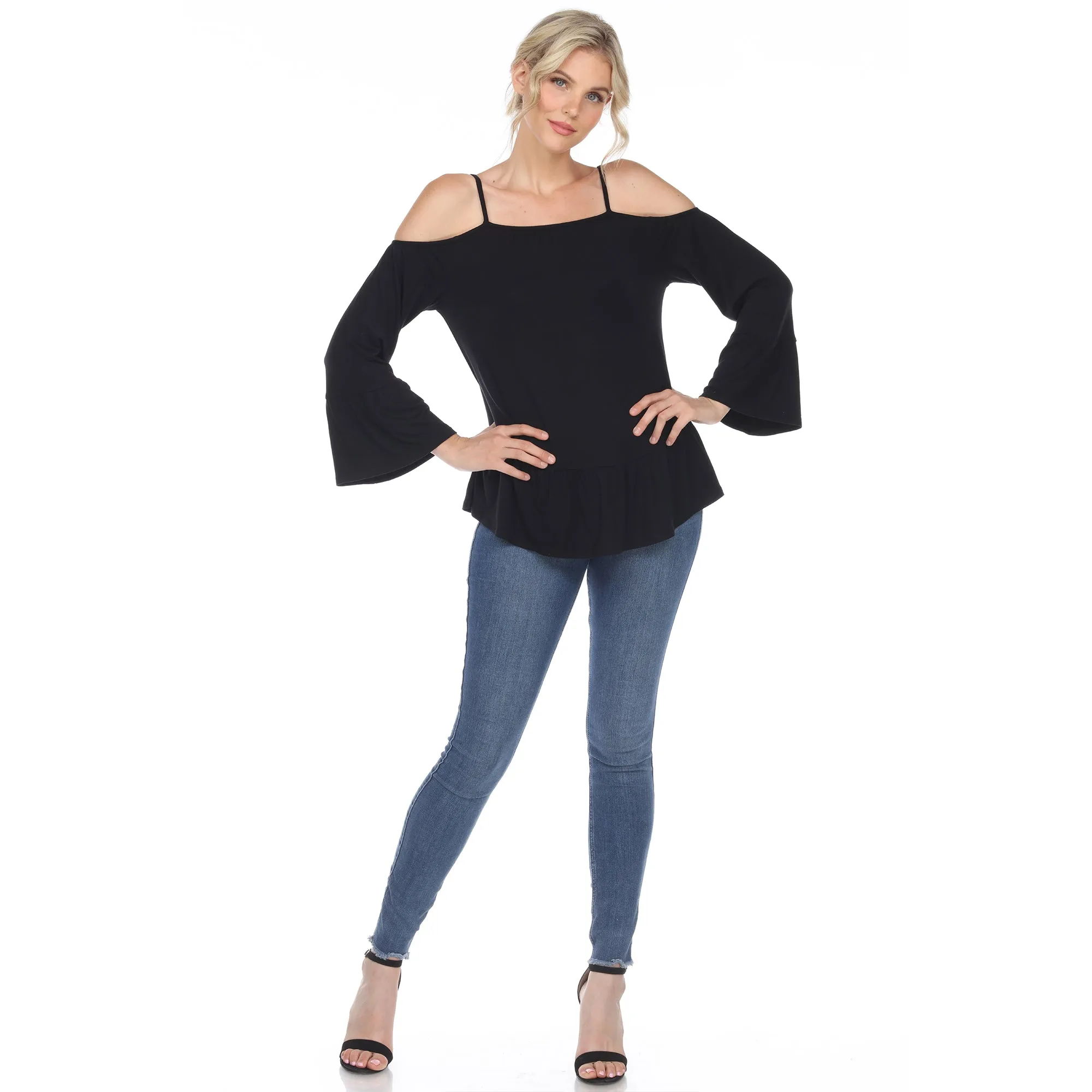 Cold Shoulder Ruffle Sleeve Top
