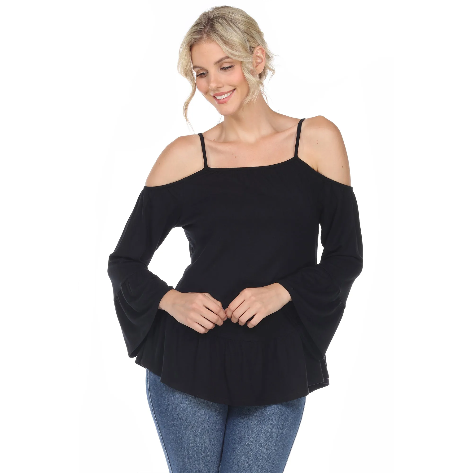 Cold Shoulder Ruffle Sleeve Top