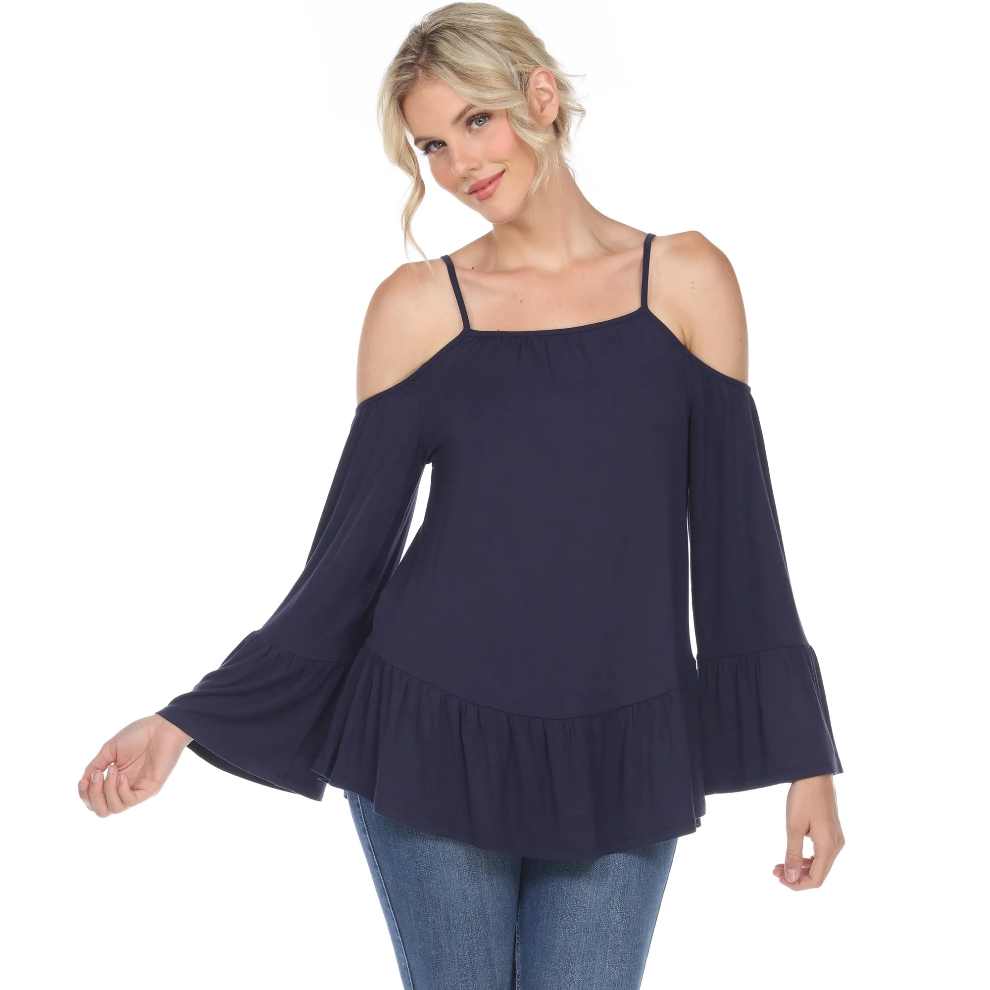 Cold Shoulder Ruffle Sleeve Top