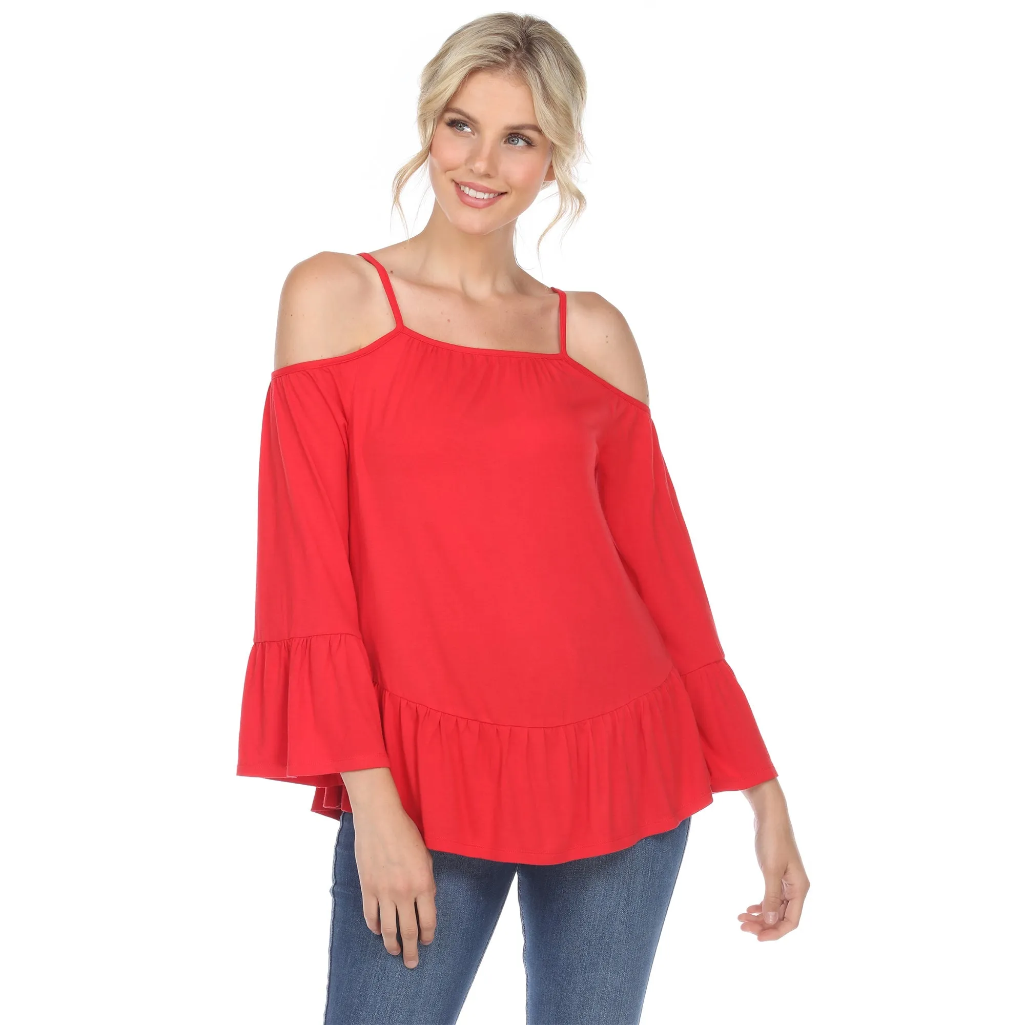 Cold Shoulder Ruffle Sleeve Top