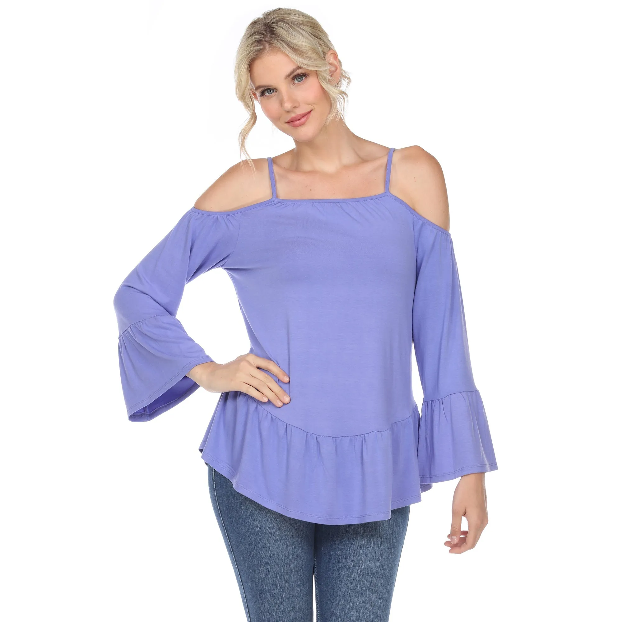 Cold Shoulder Ruffle Sleeve Top