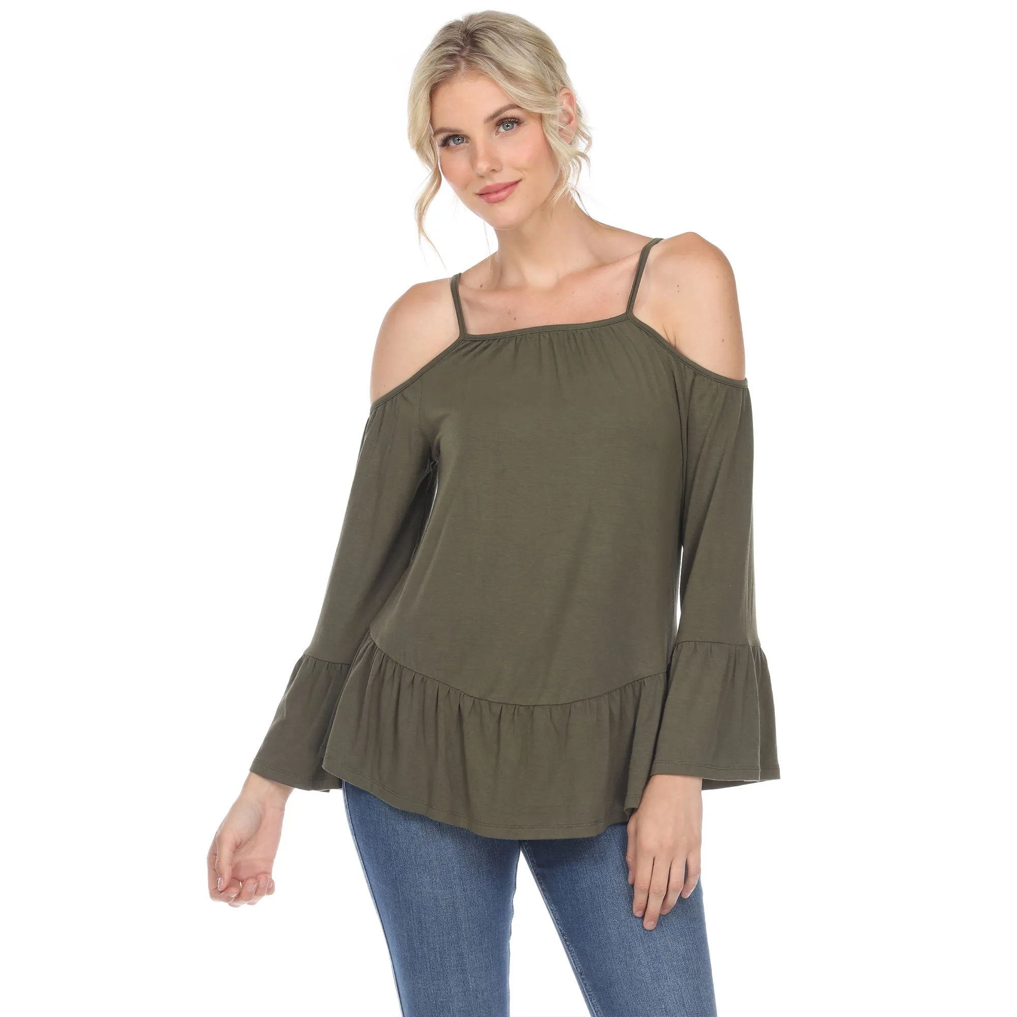 Cold Shoulder Ruffle Sleeve Top