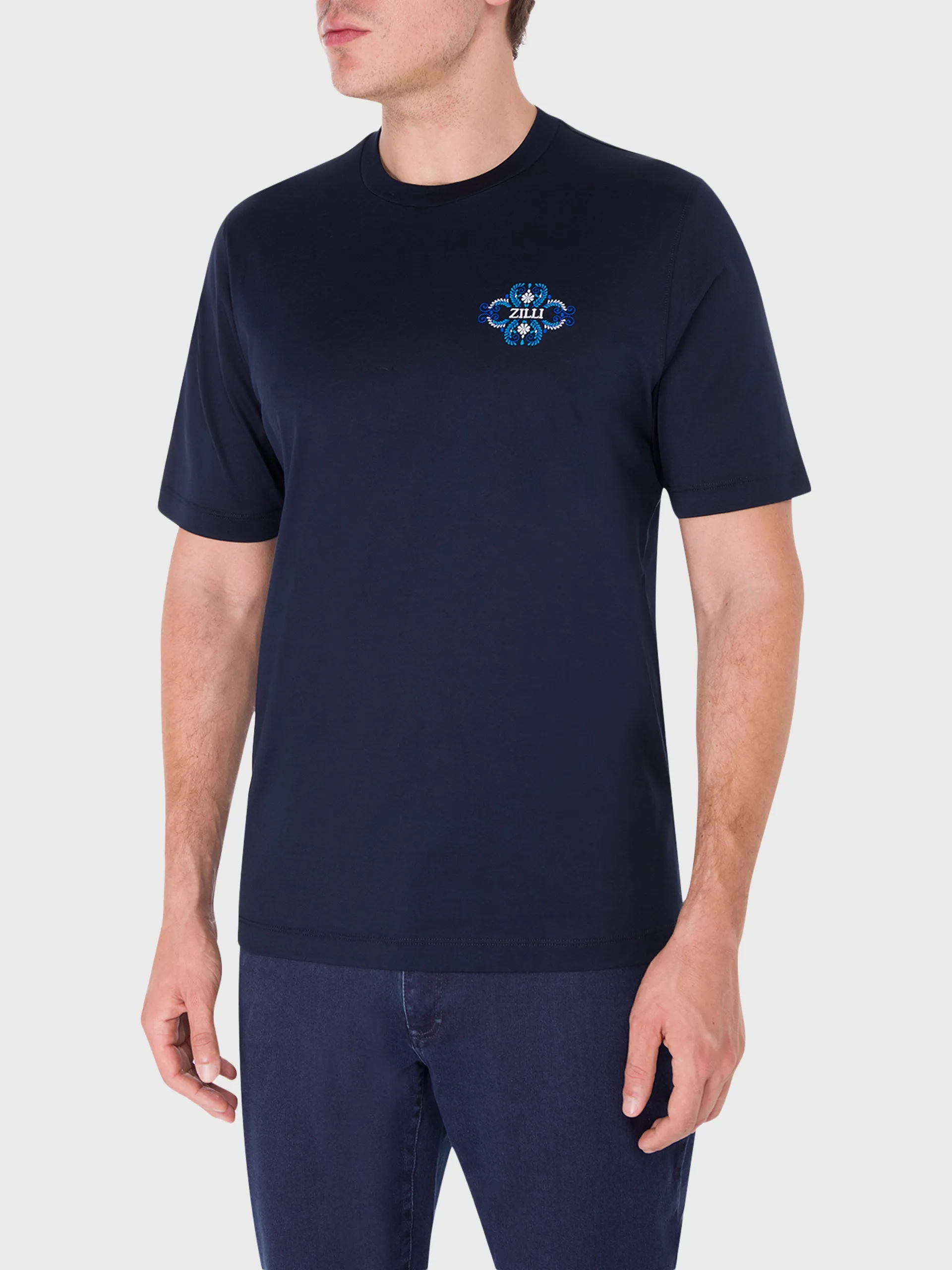 Cotton Round Neck T-Shirt with Zilli Lettering Embroidery