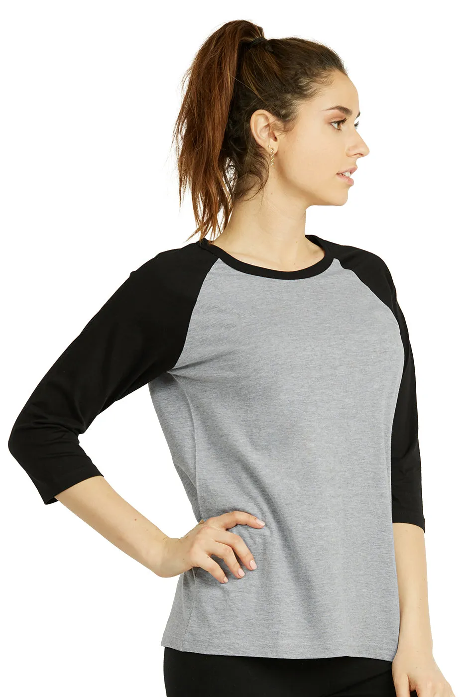 COTTONBELL LADIES BASEBALL TEE (LBT001C_LT.H/BK)