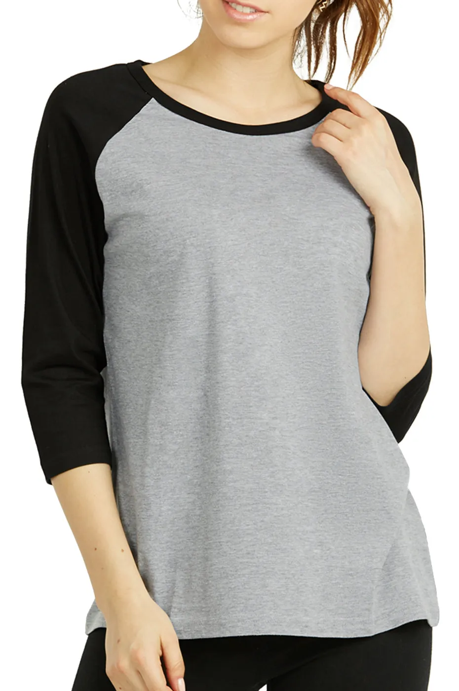 COTTONBELL LADIES BASEBALL TEE (LBT001C_LT.H/BK)