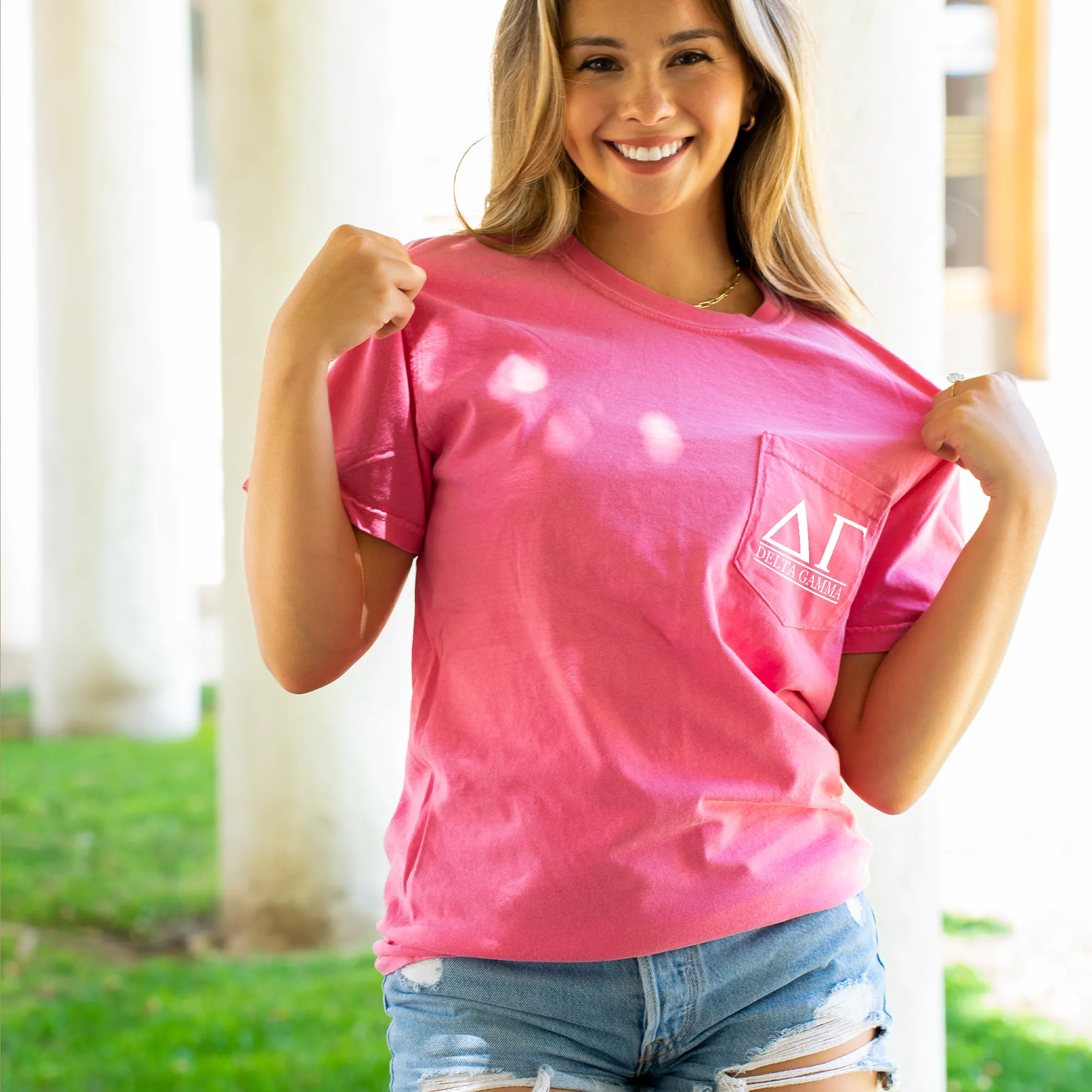 Delta Gamma Block Letters Pocket Tee