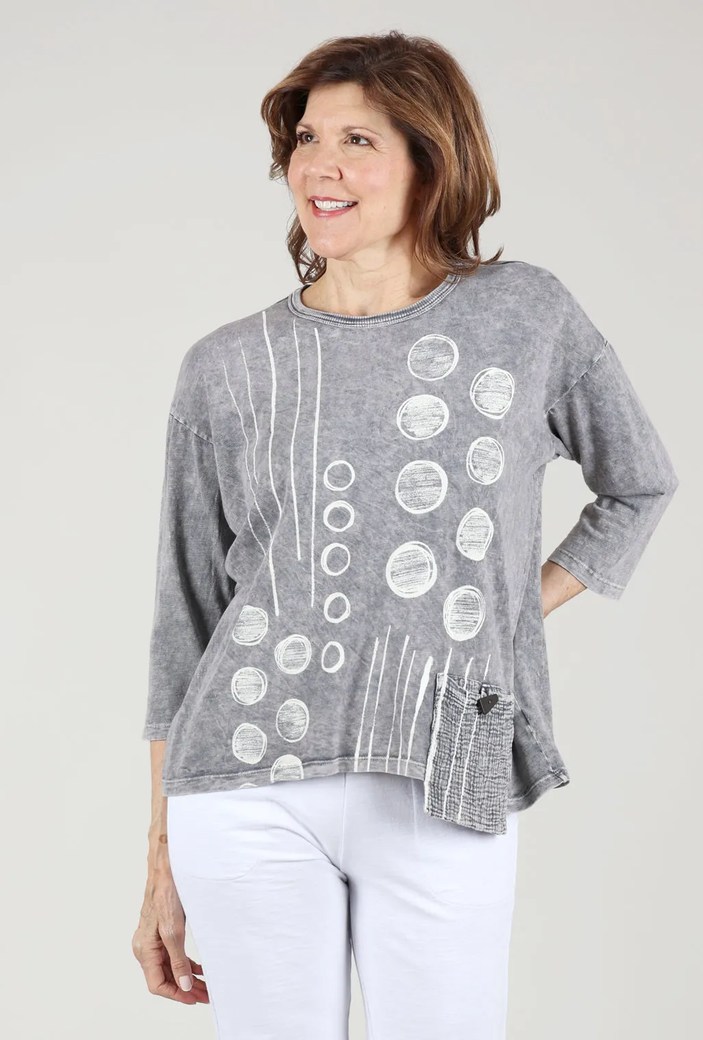 Dot & Line Mineral Wash Top, Gray