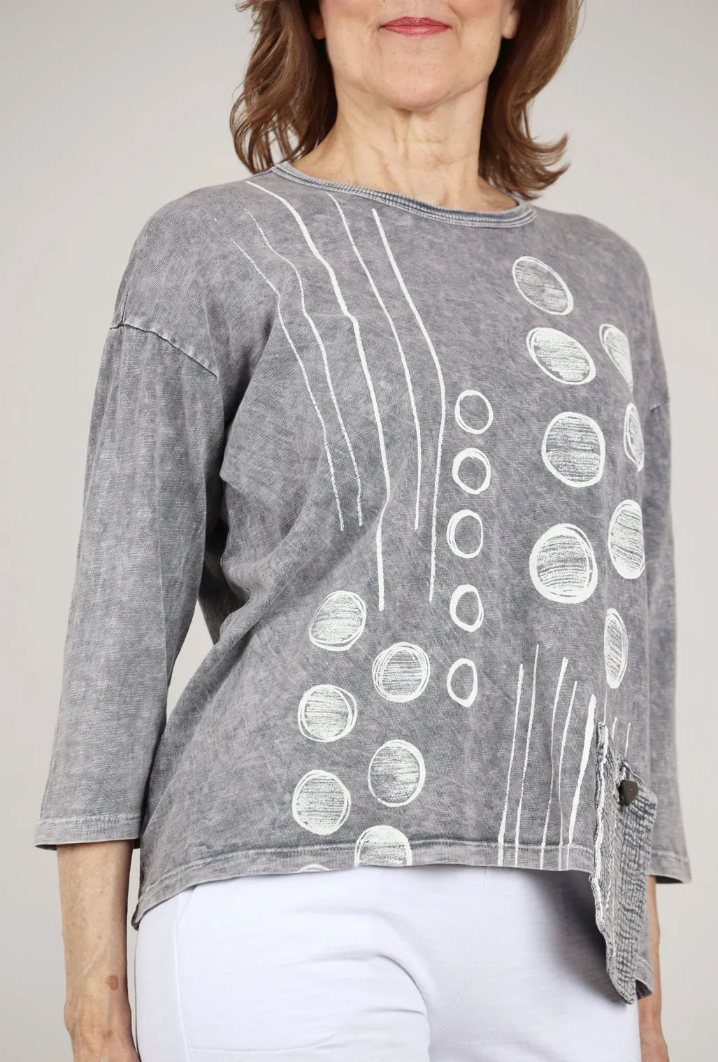 Dot & Line Mineral Wash Top, Gray