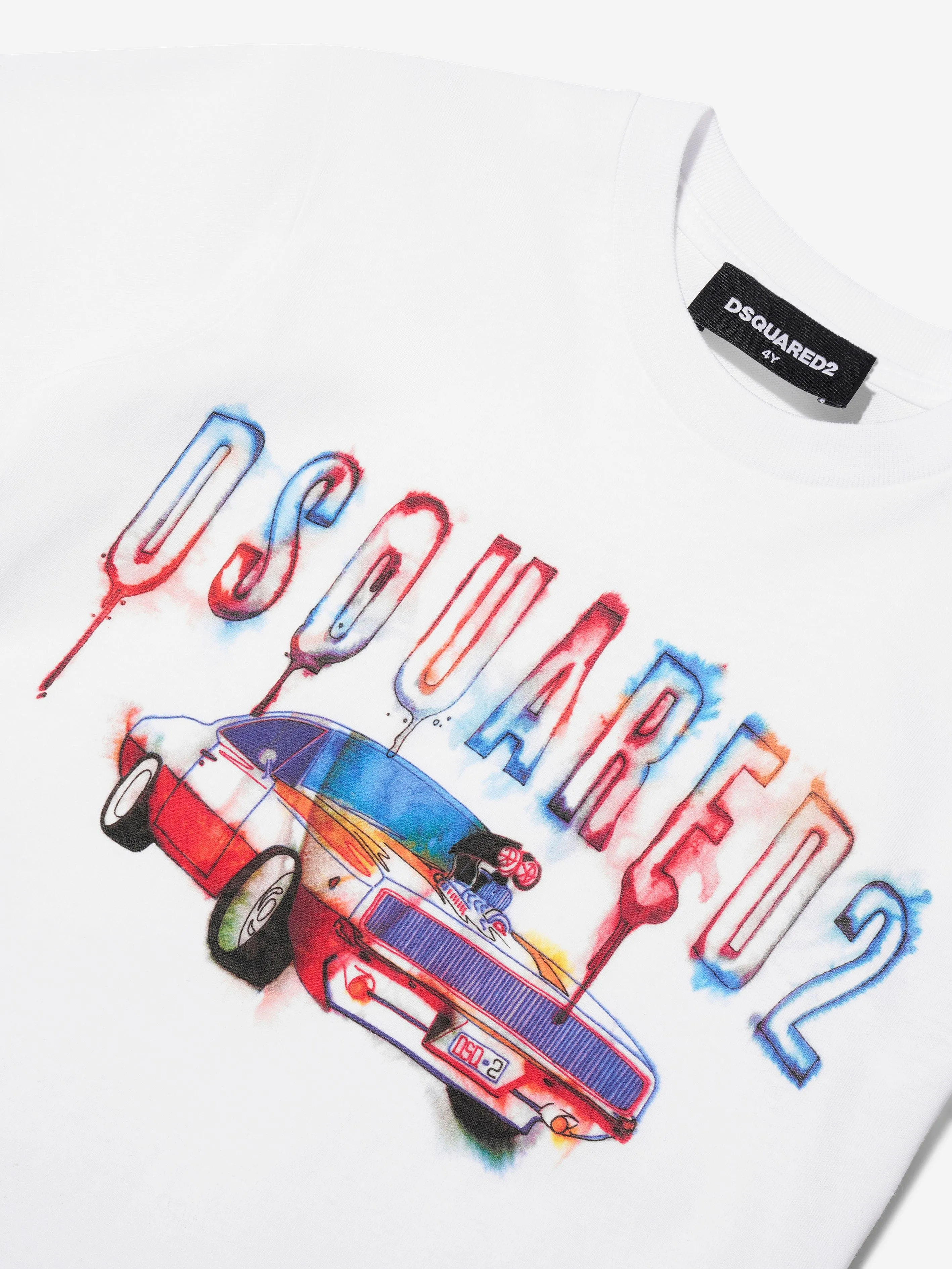 Dsquared2 Boys Car Print T-Shirt In White
