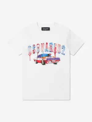 Dsquared2 Boys Car Print T-Shirt In White