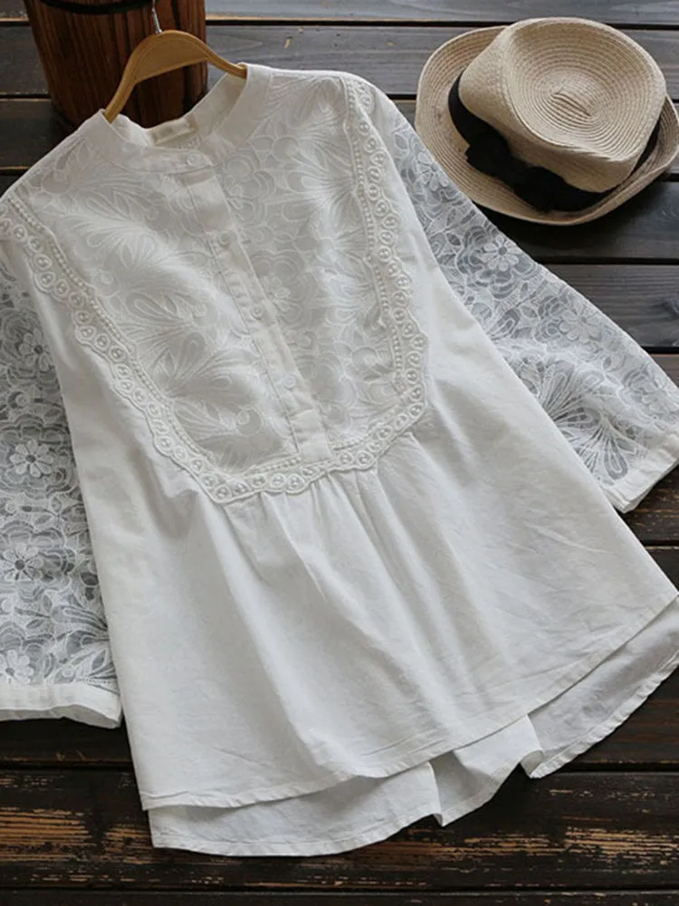 Elegant Women Lace Patchwork Blouses