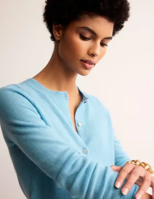 Eva Cashmere Crew Cardigan-Air Blue