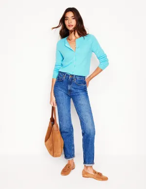 Eva Cashmere Crew Cardigan-Caribbean Blue