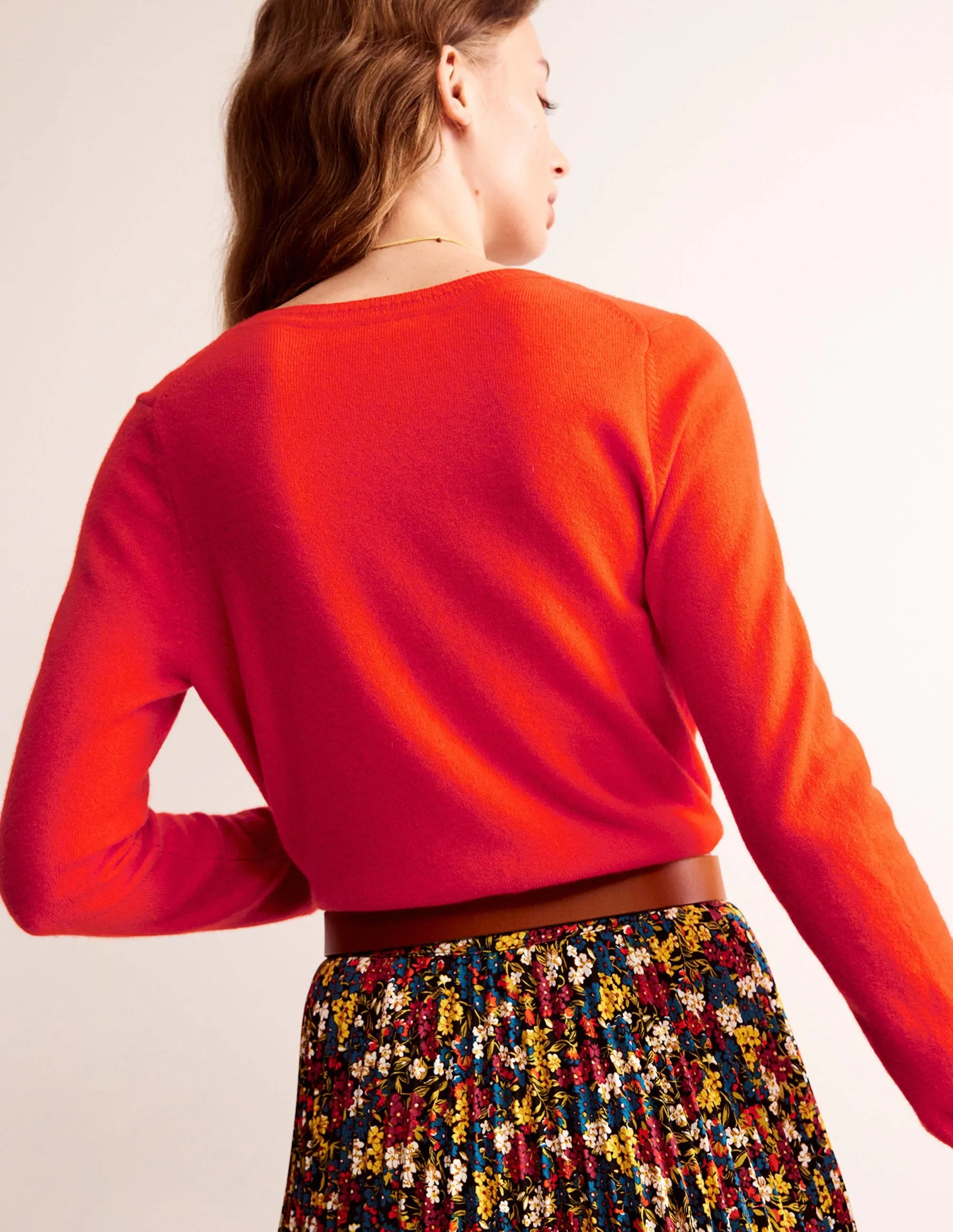Eva Cashmere Crew Cardigan-Fiesta Orange