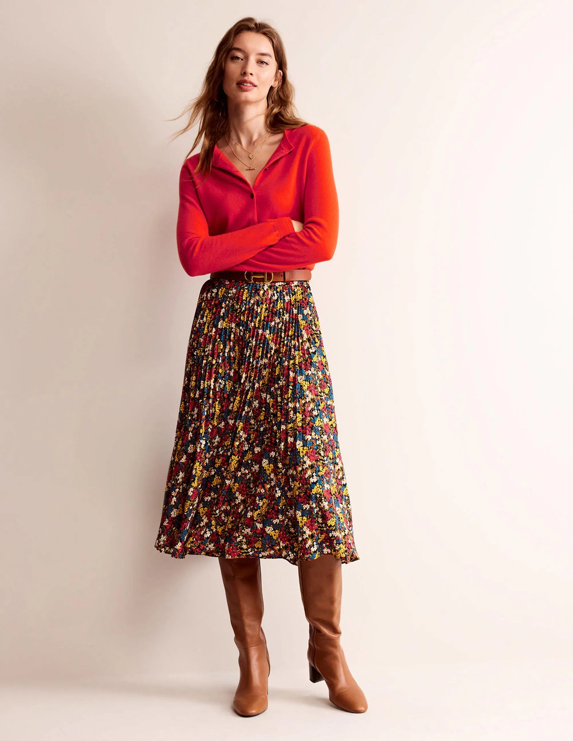 Eva Cashmere Crew Cardigan-Fiesta Orange