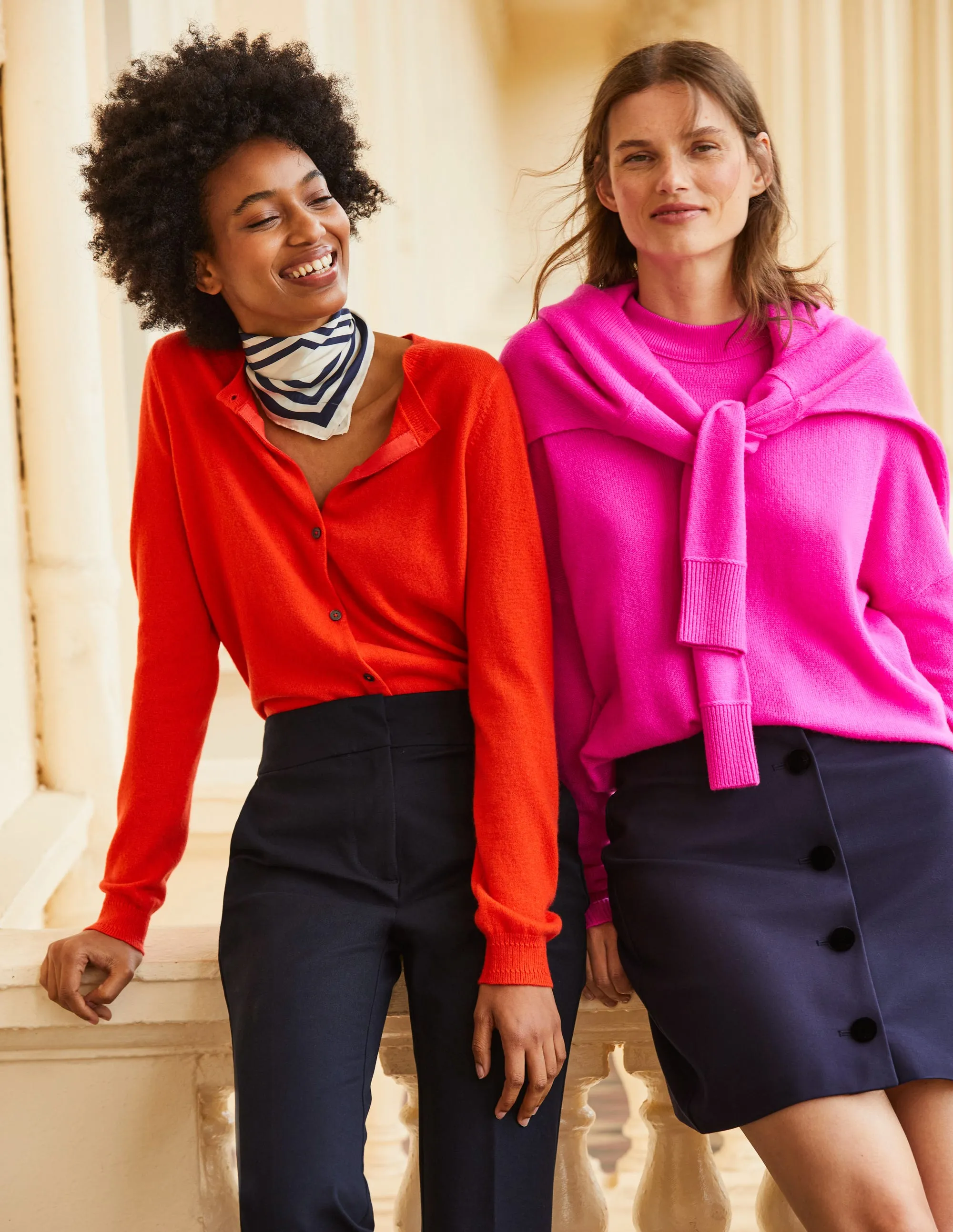 Eva Cashmere Crew Cardigan-Fiesta Orange
