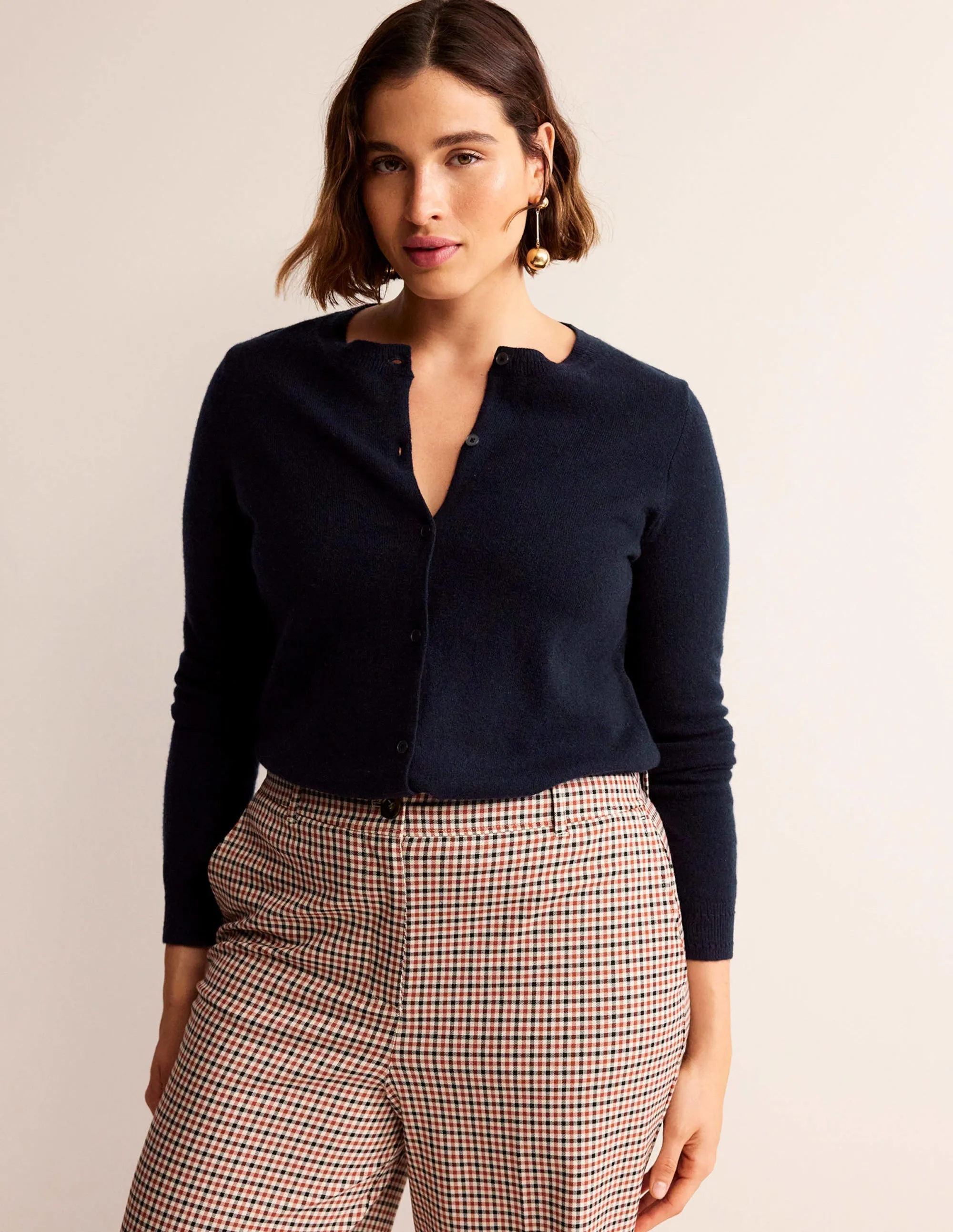 Eva Cashmere Crew Cardigan-Navy