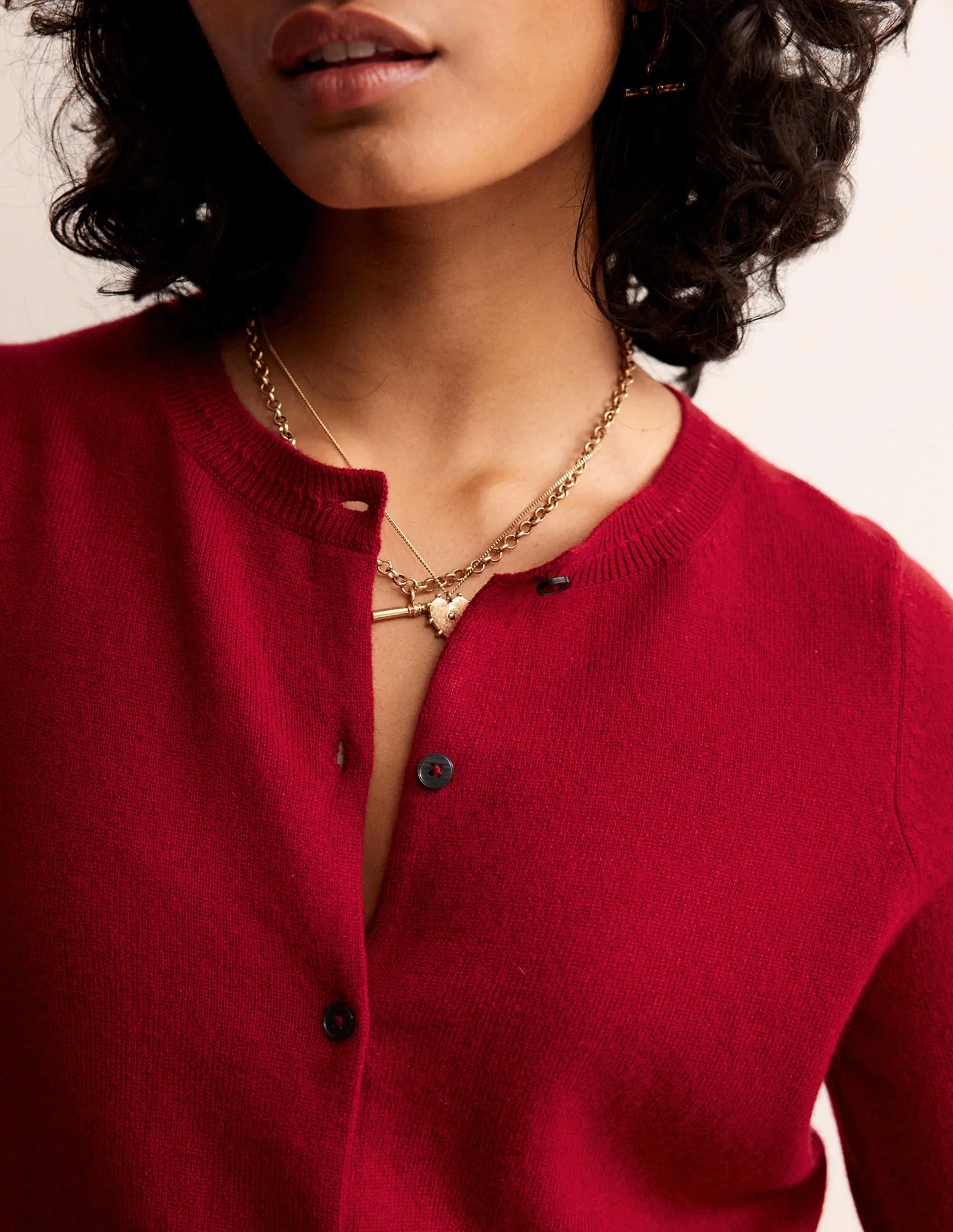 Eva Cashmere Crew Cardigan-Salsa