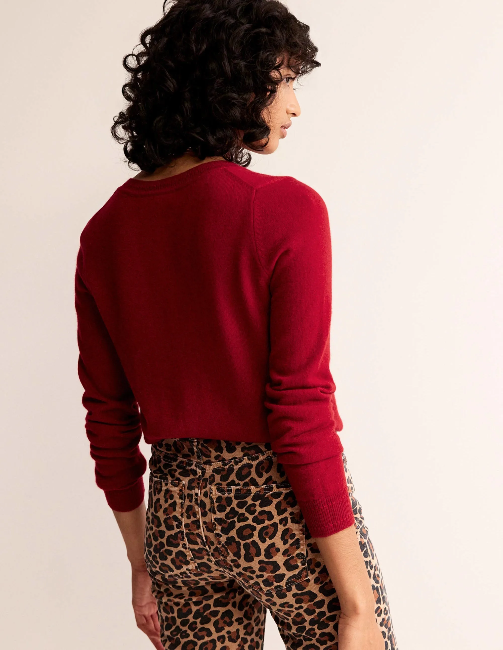 Eva Cashmere Crew Cardigan-Salsa
