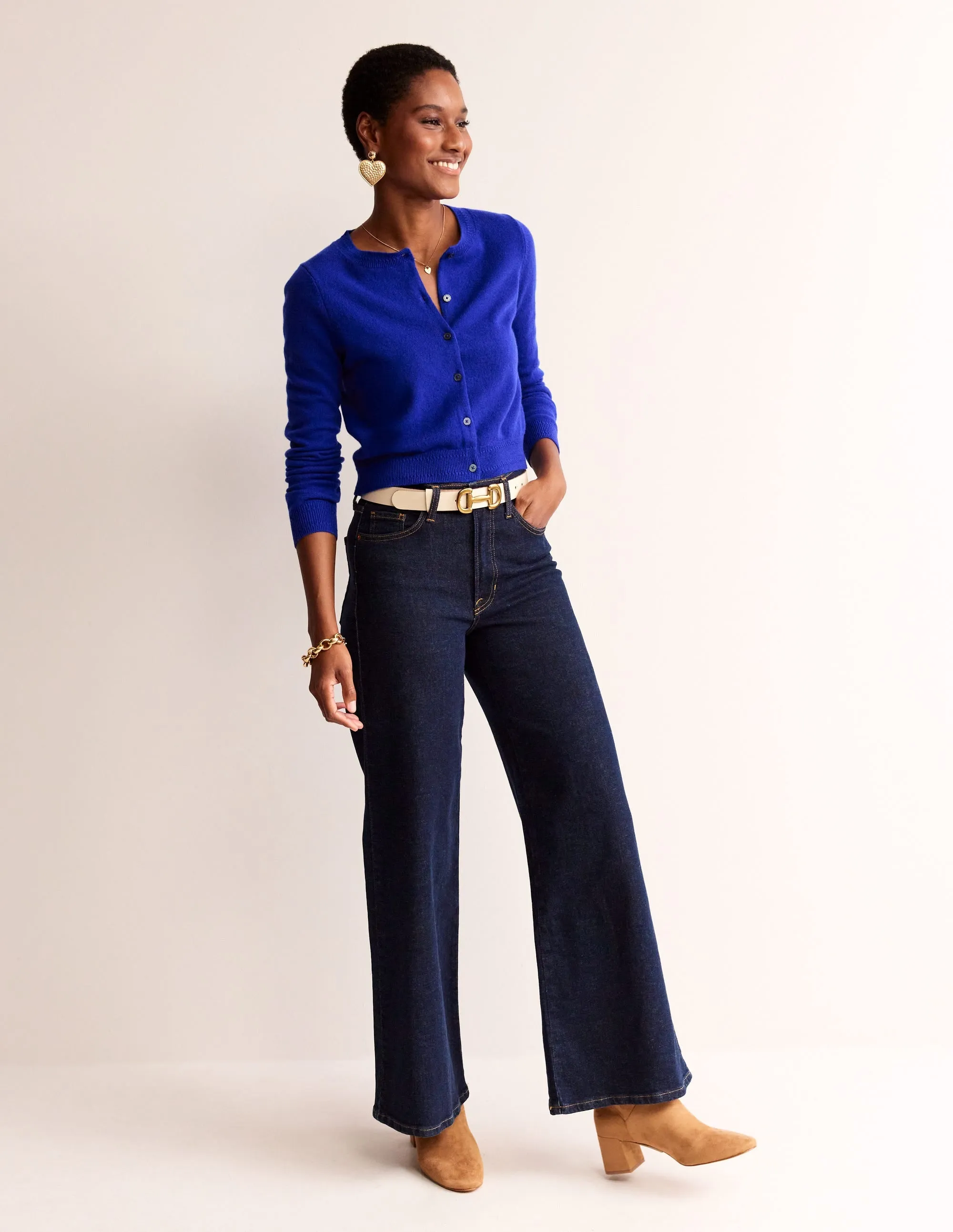 Eva Cashmere Cropped Cardigan-Bright Blue