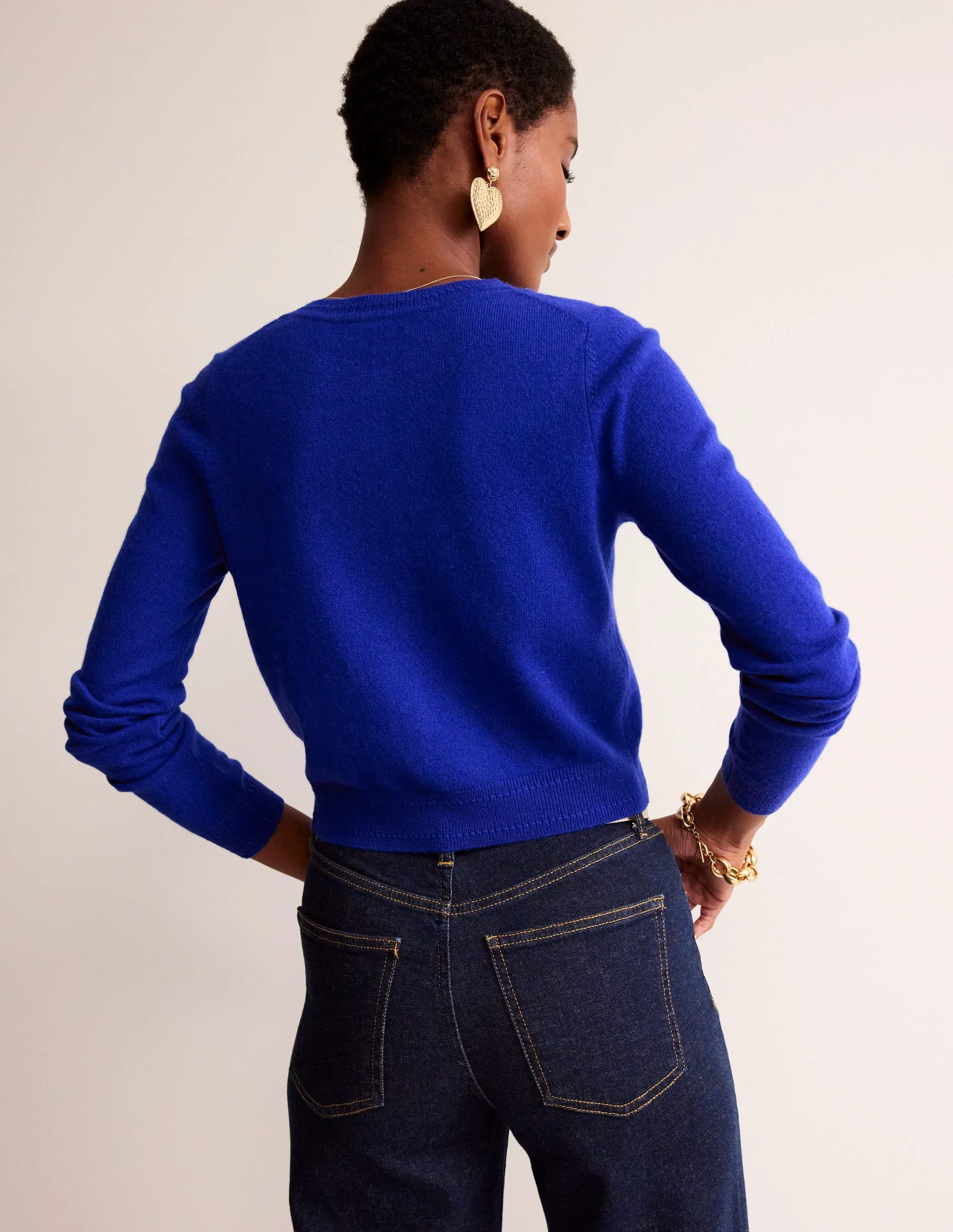 Eva Cashmere Cropped Cardigan-Bright Blue