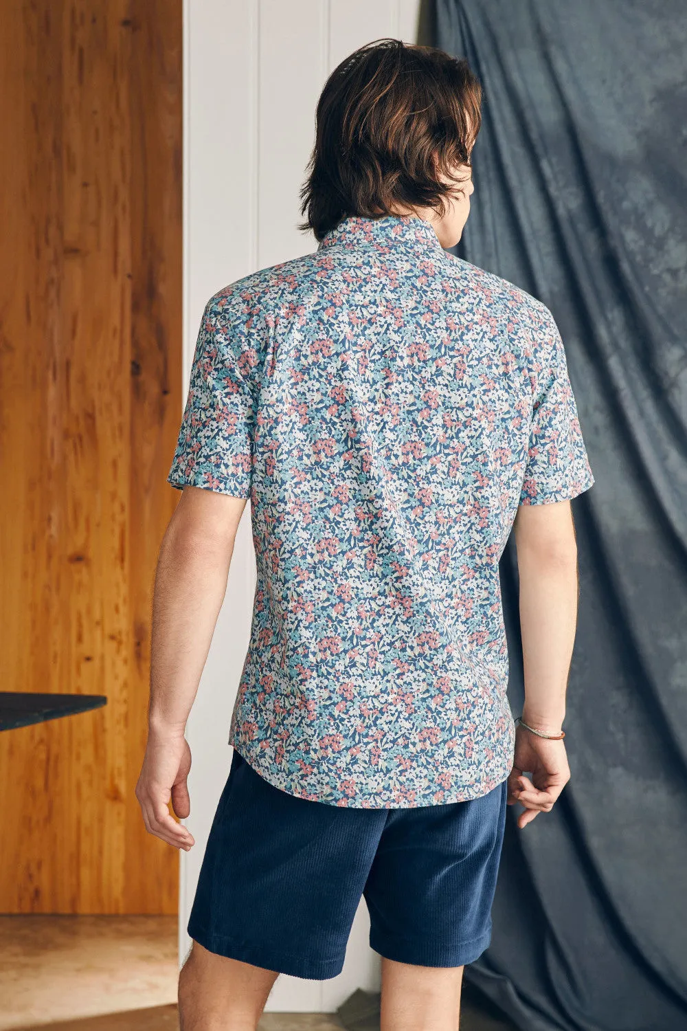 Faherty Short-Sleeve Breeze Shirt in Seafoam Beach Blossom