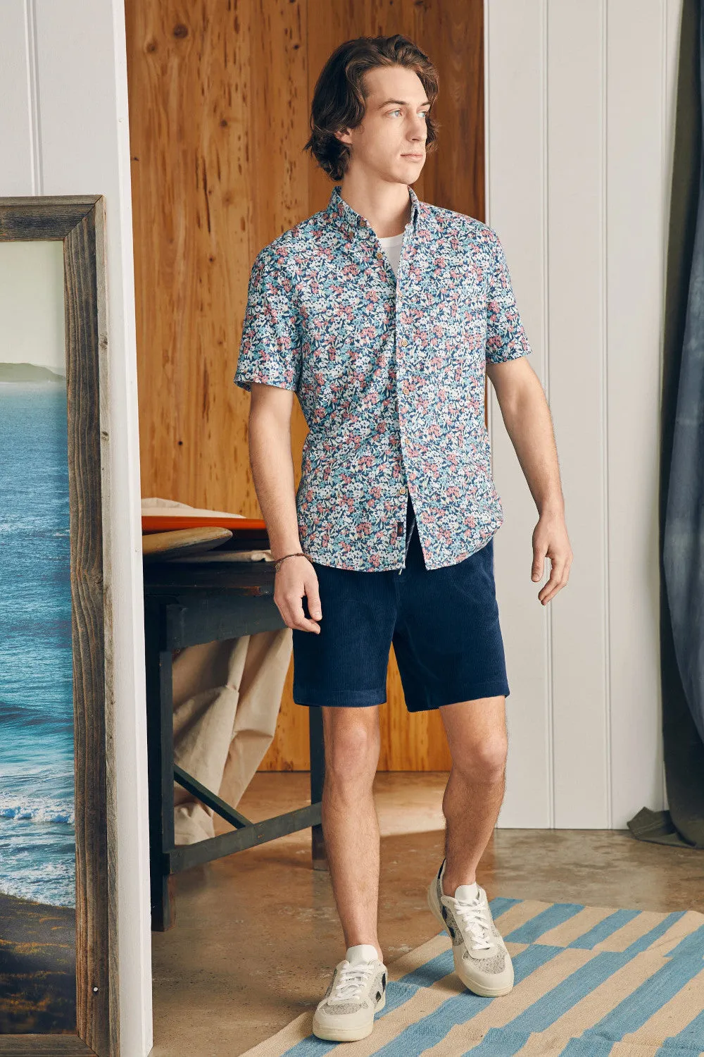 Faherty Short-Sleeve Breeze Shirt in Seafoam Beach Blossom