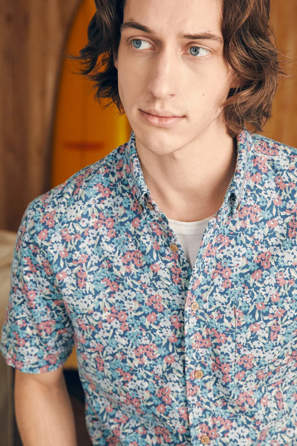 Faherty Short-Sleeve Breeze Shirt in Seafoam Beach Blossom