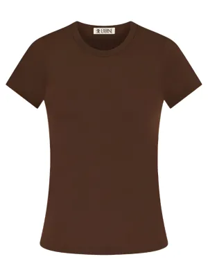 Fitted Crewneck Short Sleeve T-shirt in Chocolate