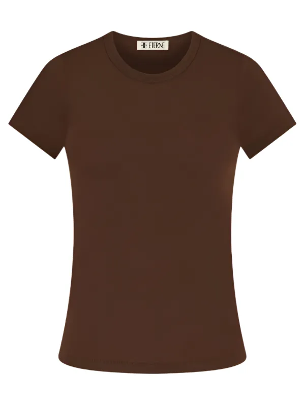 Fitted Crewneck Short Sleeve T-shirt in Chocolate