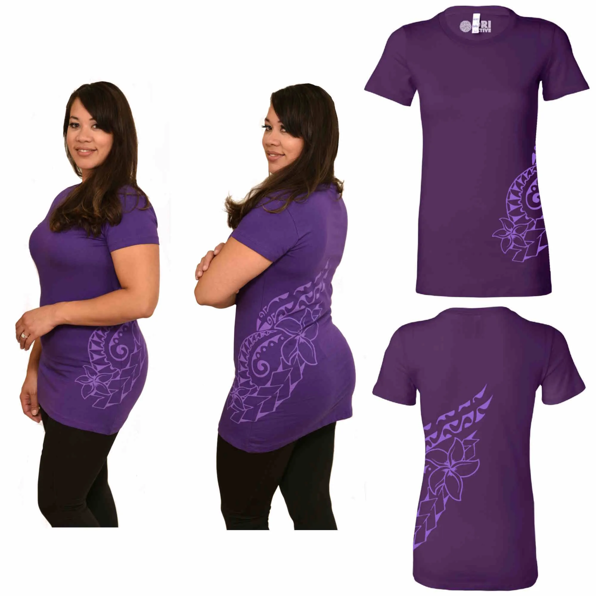 Fitted Short Sleeve T-Shirt - Double Plumeria Hawaiian Tattoo Design