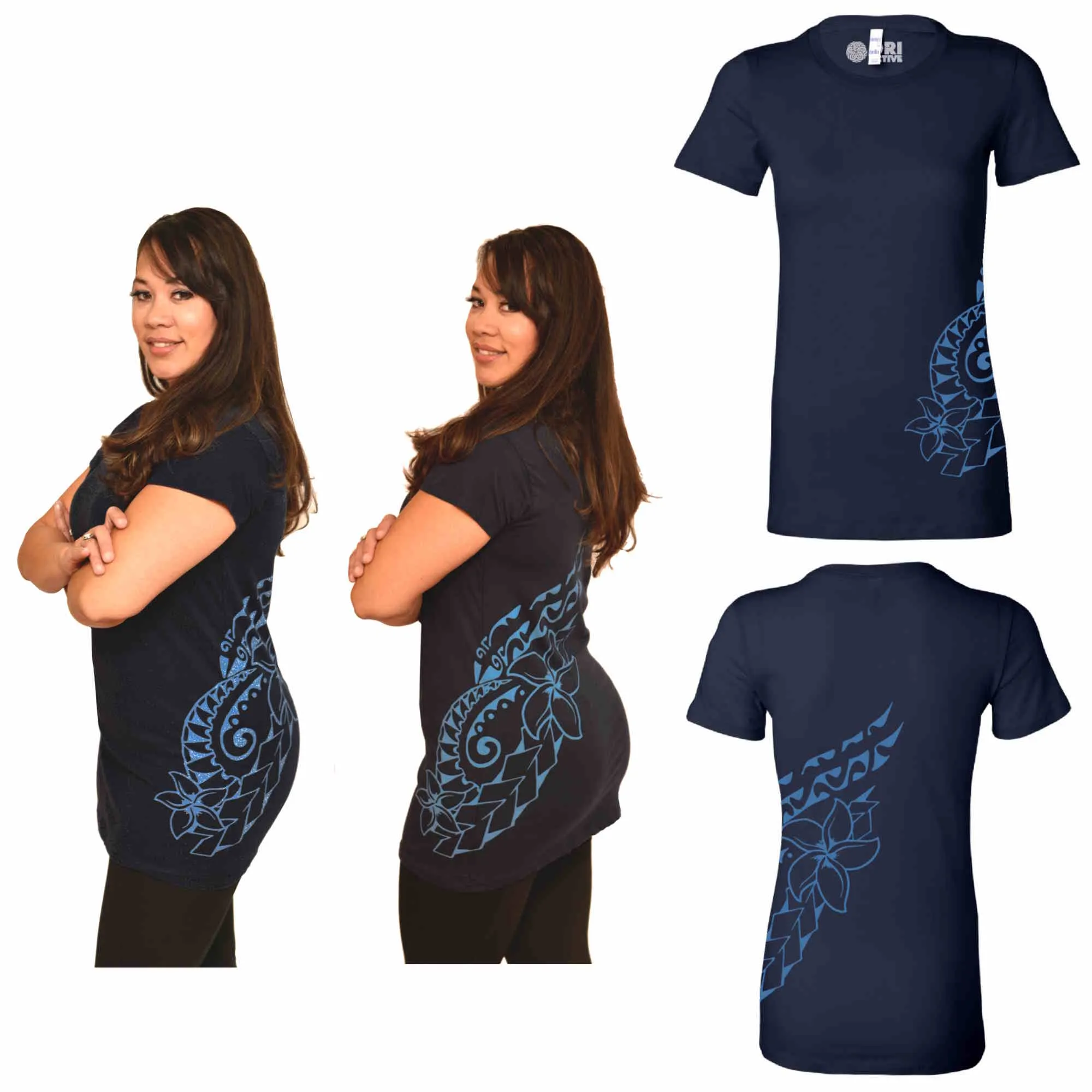 Fitted Short Sleeve T-Shirt - Double Plumeria Hawaiian Tattoo Design
