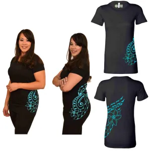 Fitted Short Sleeve T-Shirt - Double Plumeria Hawaiian Tattoo Design