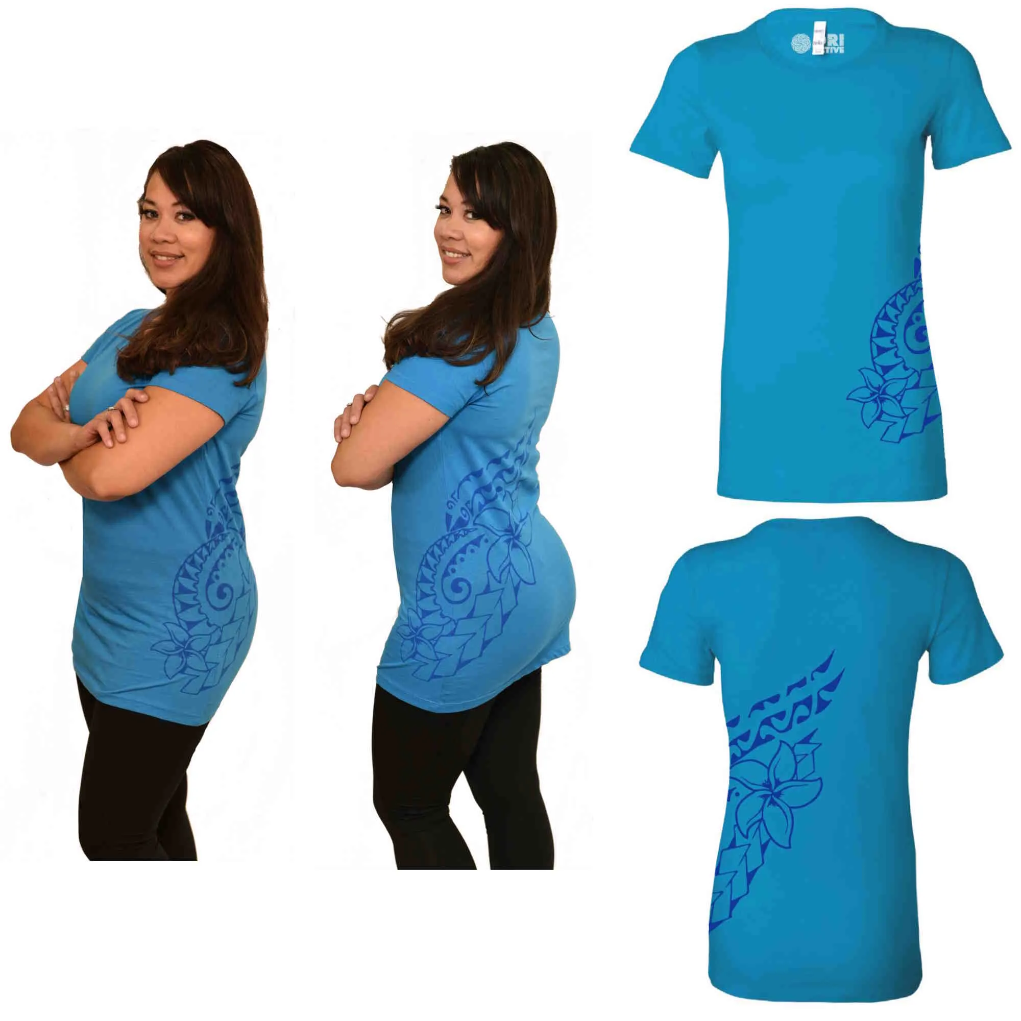 Fitted Short Sleeve T-Shirt - Double Plumeria Hawaiian Tattoo Design