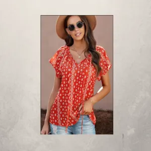 Floral Print Short Sleeve Blouse