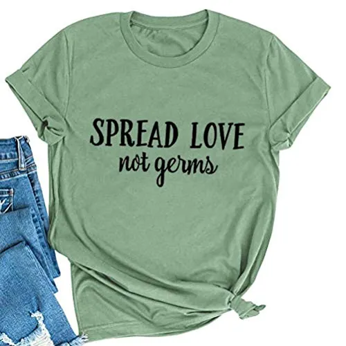 FZLYE Womens Spread Love Not Germs Letter Print T-Shirt Casual Short Sleeve Graphic Shirts