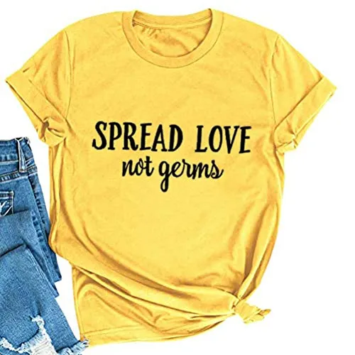 FZLYE Womens Spread Love Not Germs Letter Print T-Shirt Casual Short Sleeve Graphic Shirts