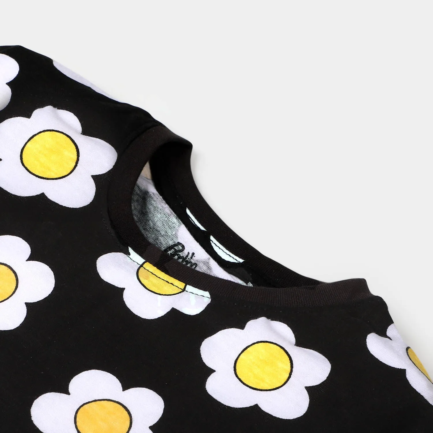 Girls T-Shirt White Flower - Jet Black