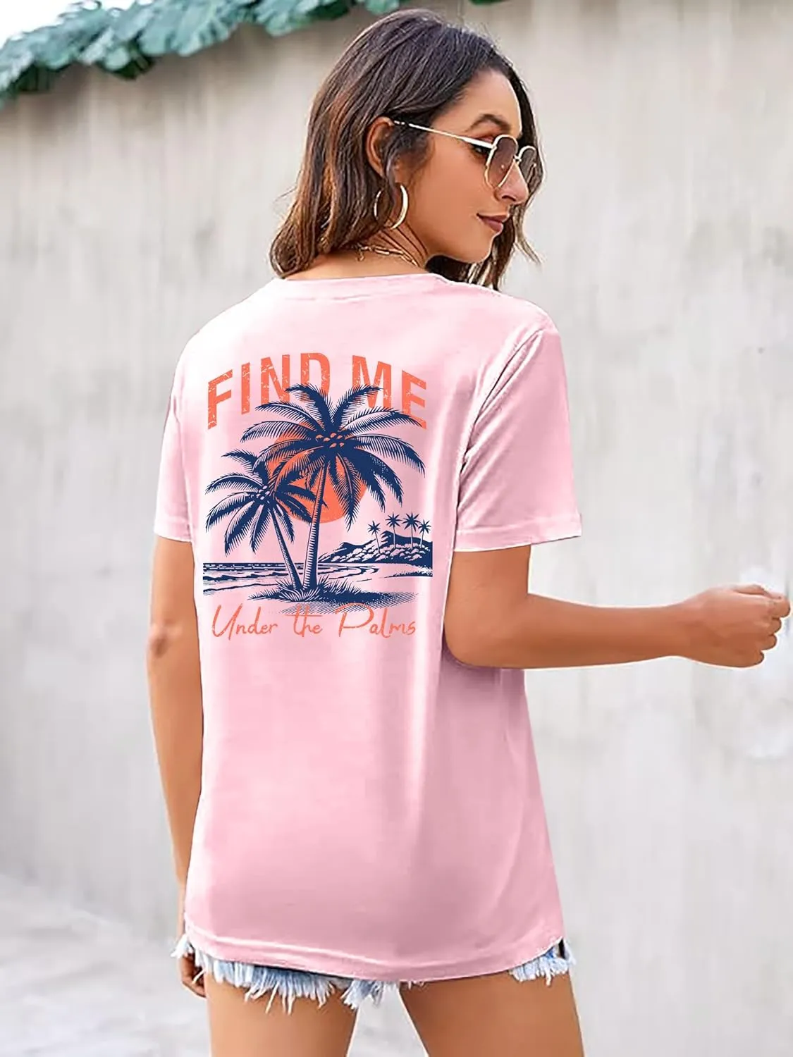 Hawaiian Shirts for Women: Beach T Shirt Palm Trees Graphic Tee Summer Vacation Short Sleeve Tee Tops