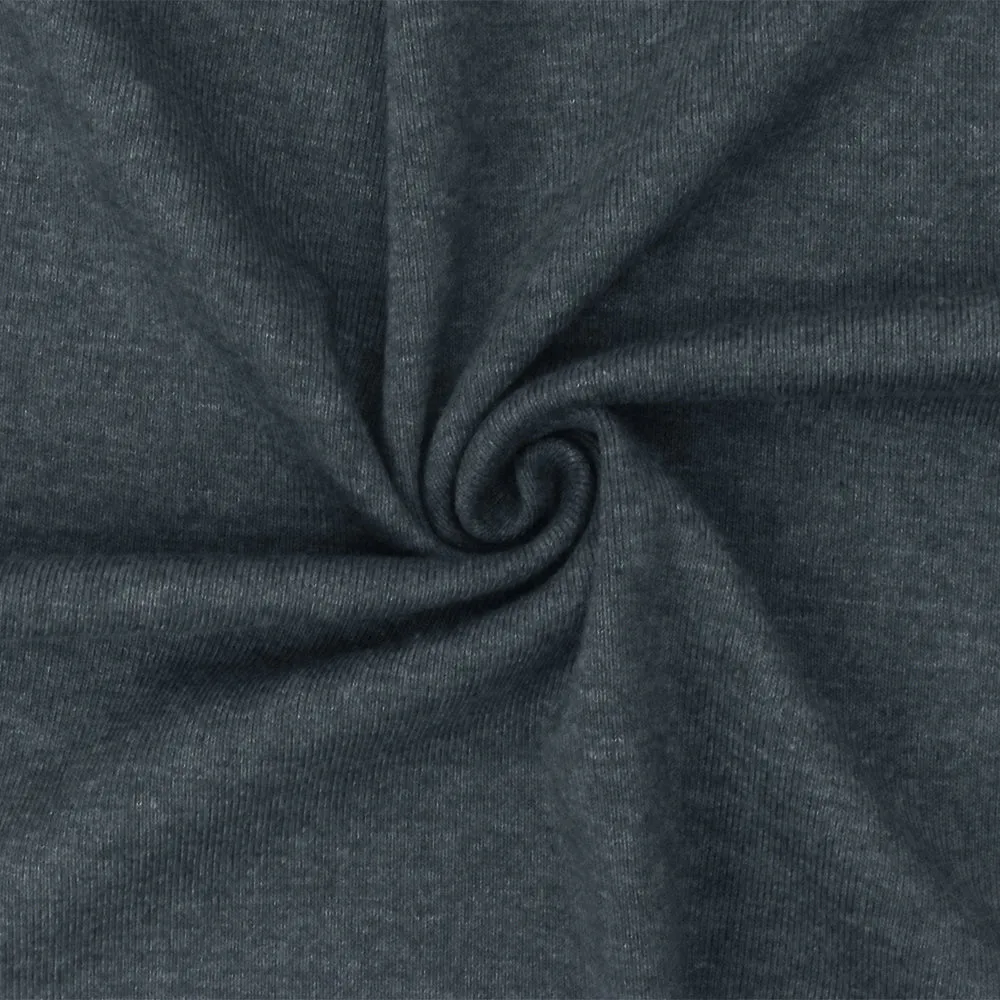 Heather Gray Organic Cotton Poly Stretch Spandex Rib Knit Fabric