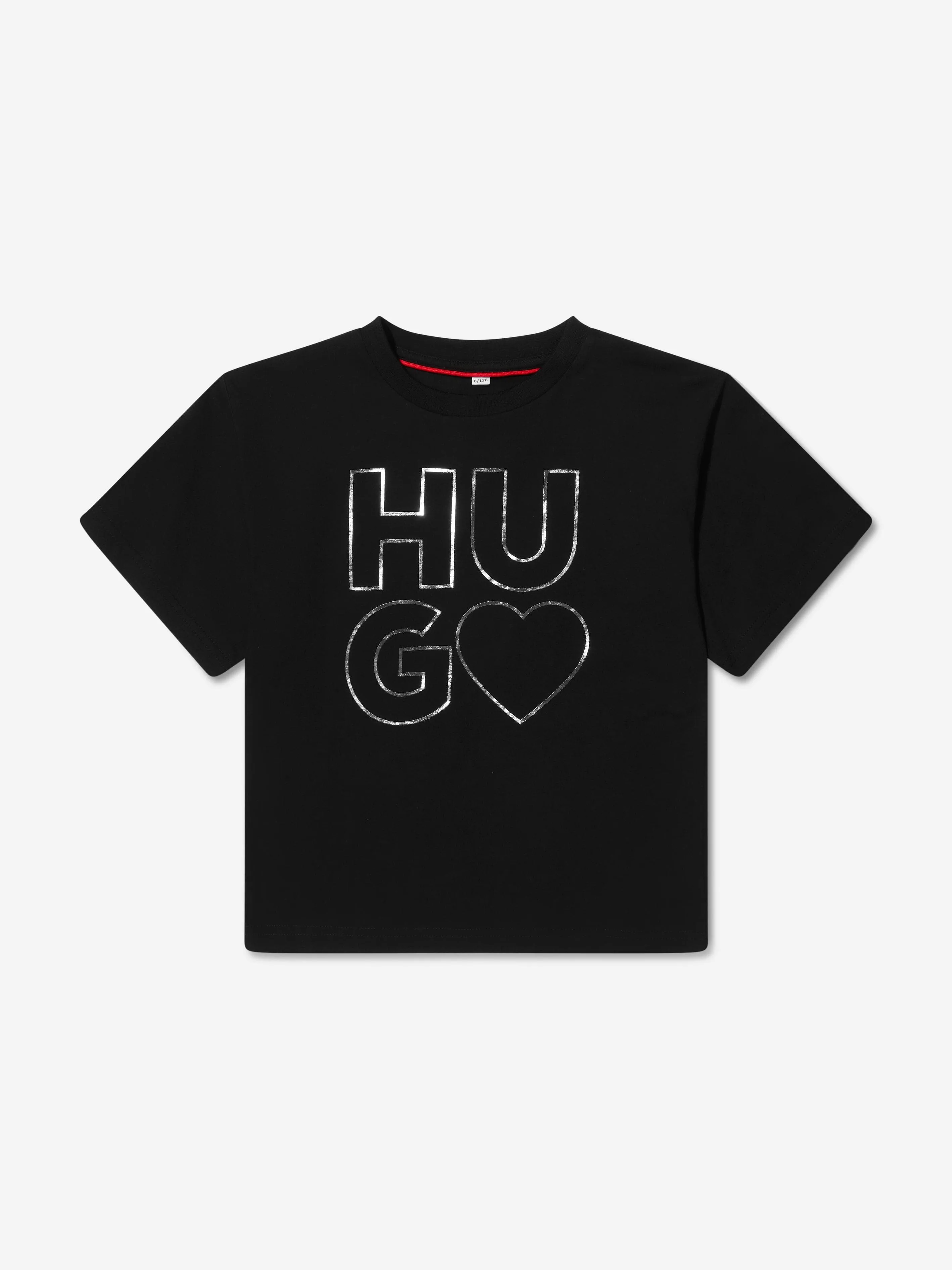 Hugo Girls Organic Cotton Logo Print T-Shirt in Black