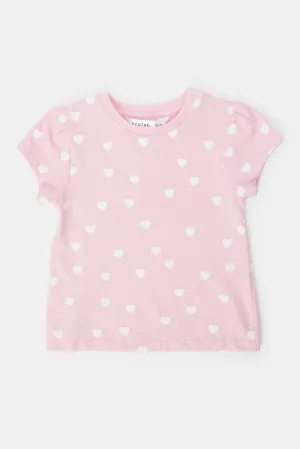 Infant Girls Pink Heart All Over Print T-Shirt