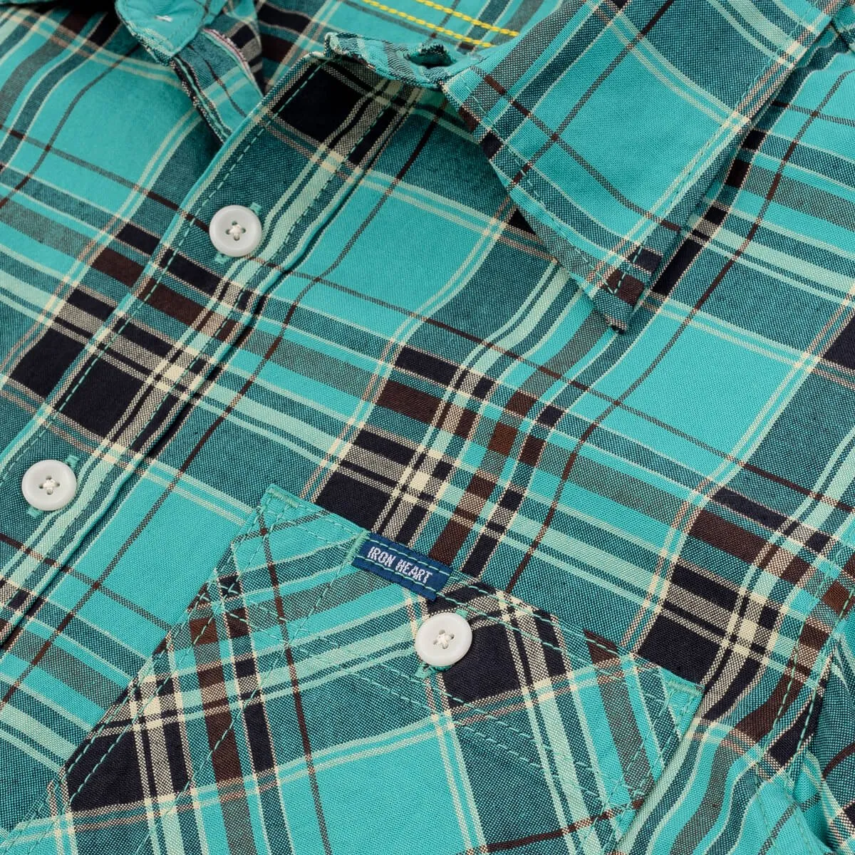 Iron Heart IHSH-356-GRN 5oz Selvedge Madras Check Work Shirt - Green
