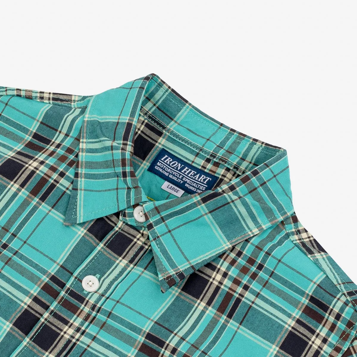Iron Heart IHSH-356-GRN 5oz Selvedge Madras Check Work Shirt - Green