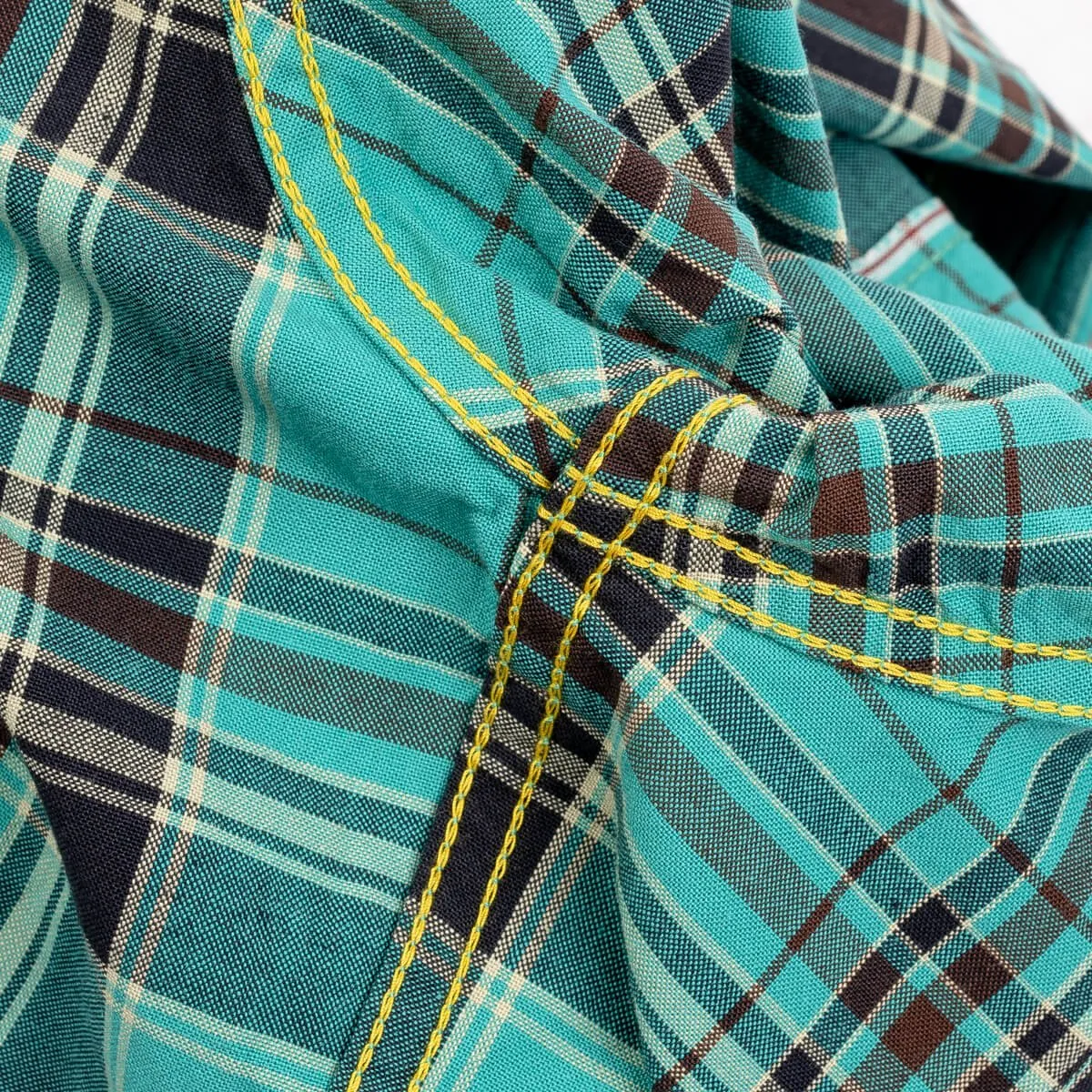 Iron Heart IHSH-356-GRN 5oz Selvedge Madras Check Work Shirt - Green