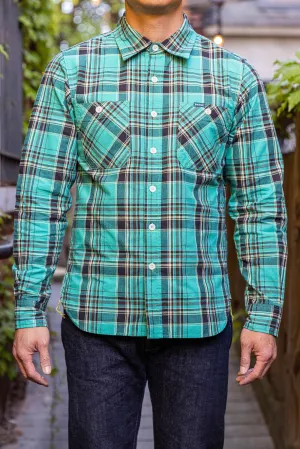 Iron Heart IHSH-356-GRN 5oz Selvedge Madras Check Work Shirt - Green