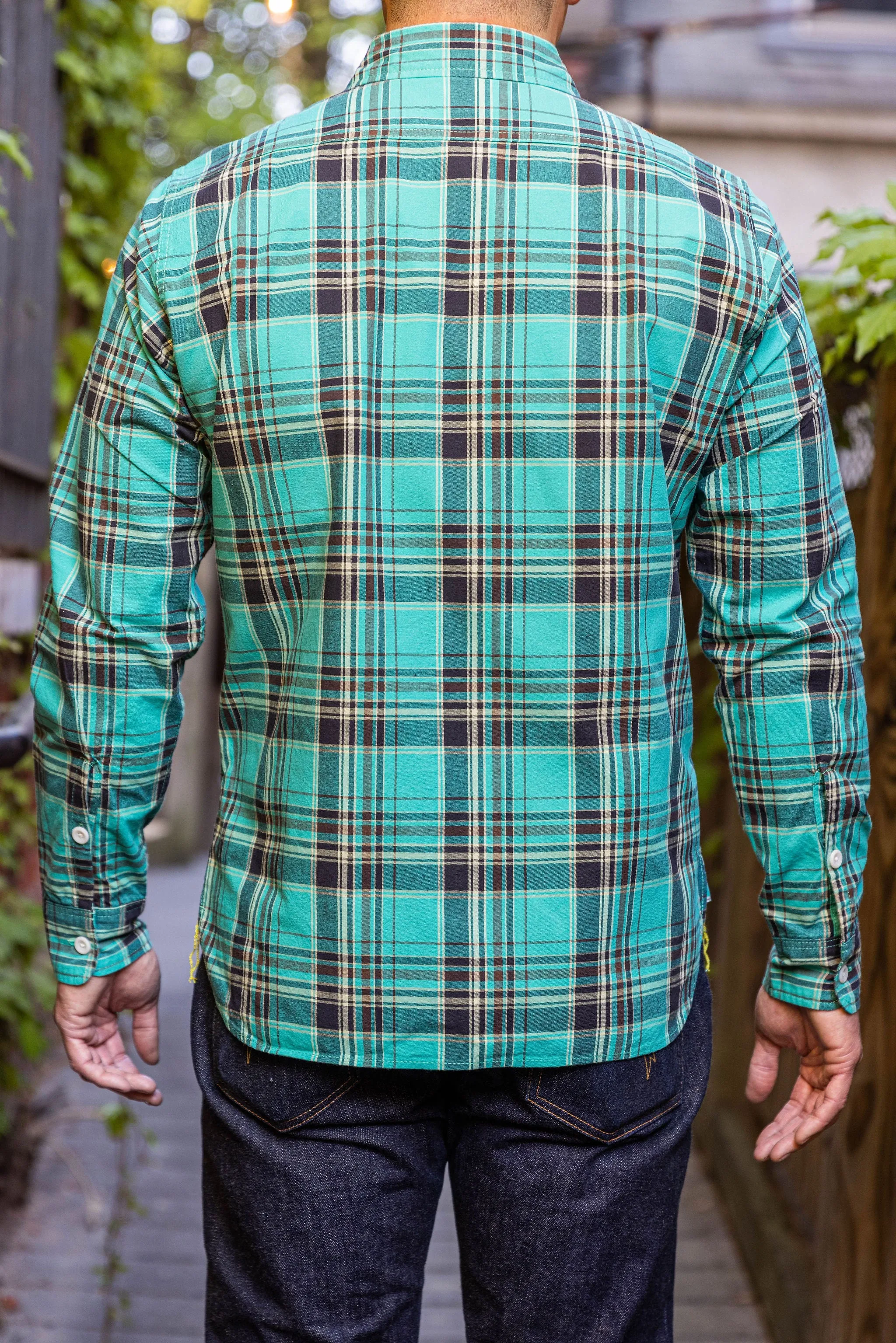 Iron Heart IHSH-356-GRN 5oz Selvedge Madras Check Work Shirt - Green