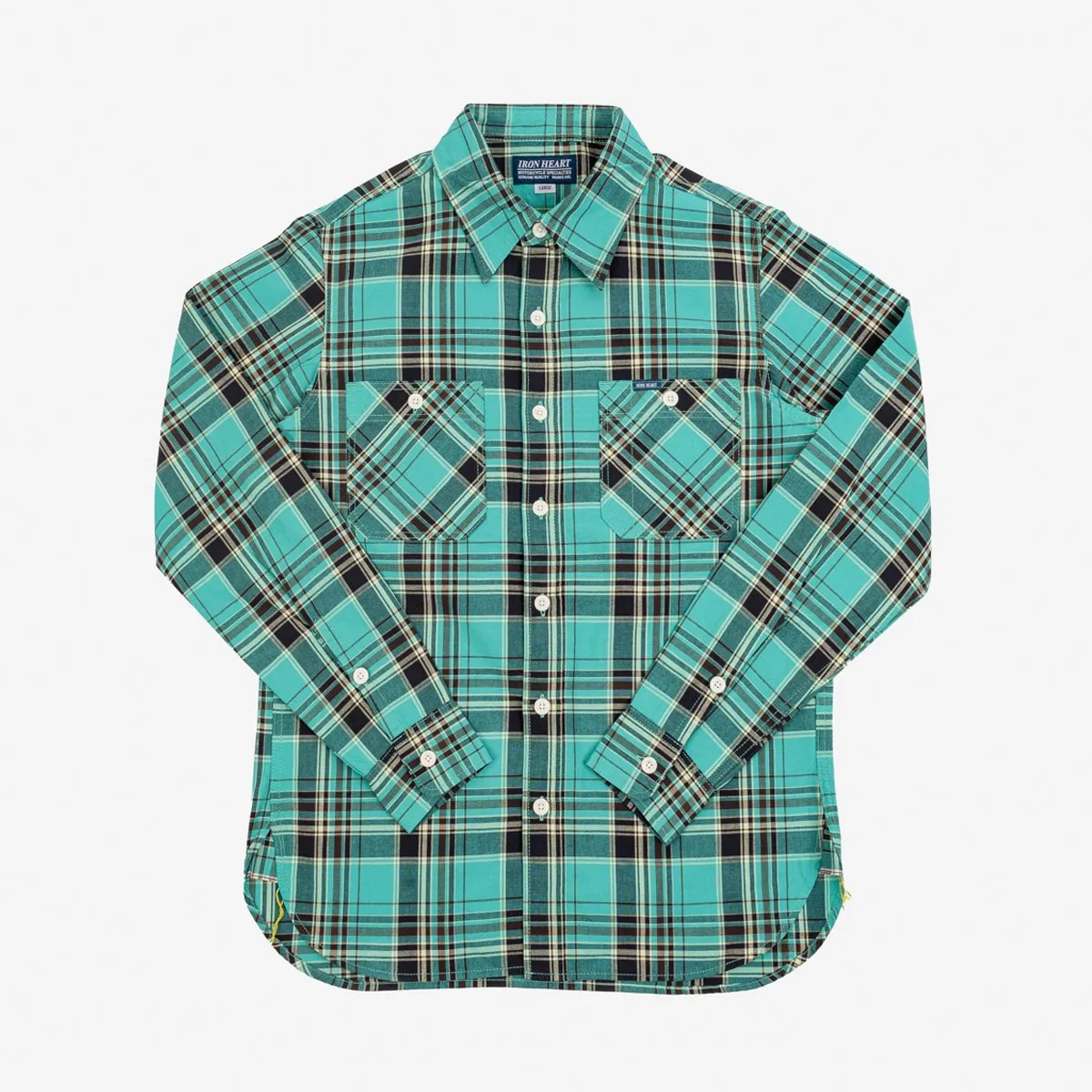 Iron Heart IHSH-356-GRN 5oz Selvedge Madras Check Work Shirt - Green